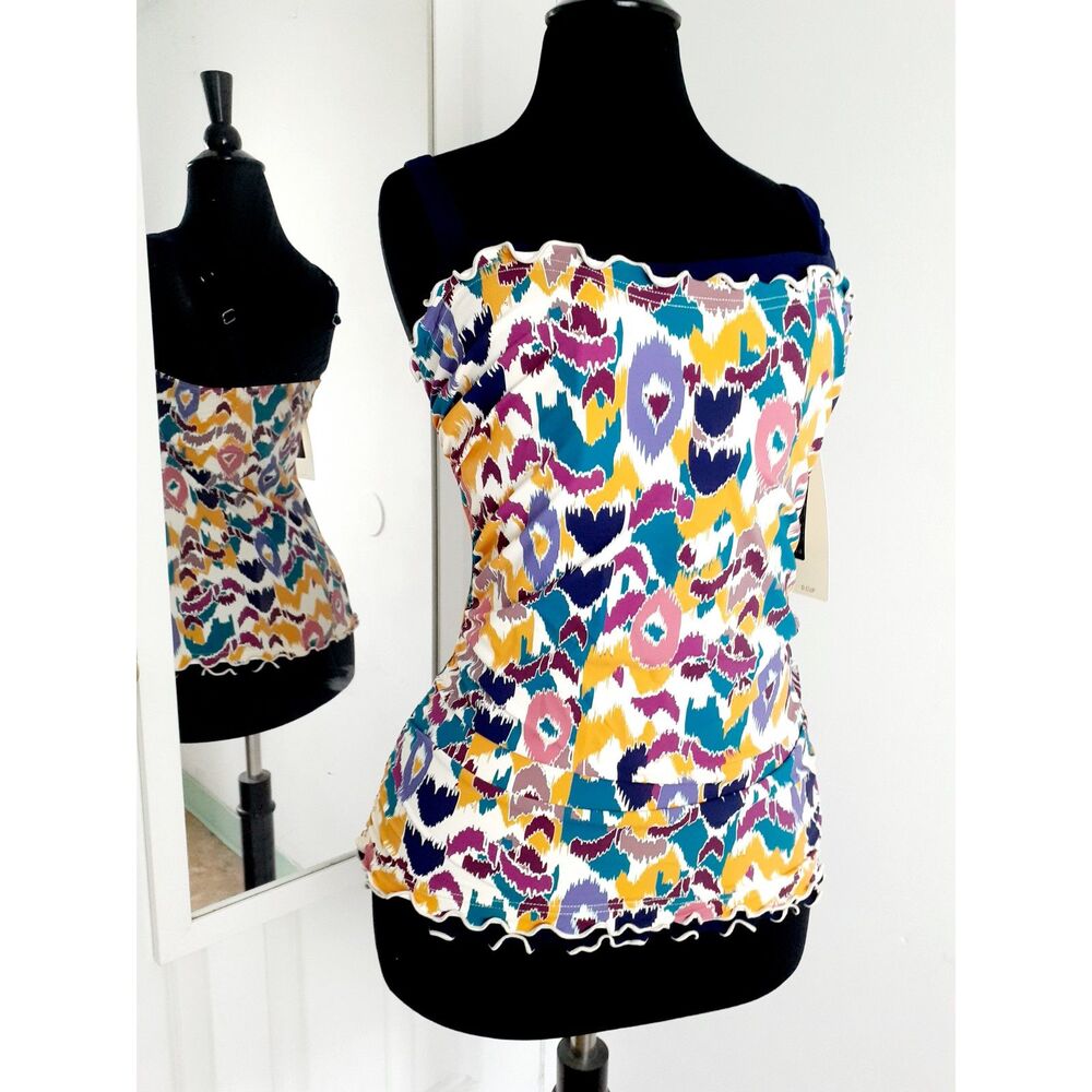 NEW Profile by Gottex ECHO 36D Cup Womens Multicolor Padded Tankini Swim Top